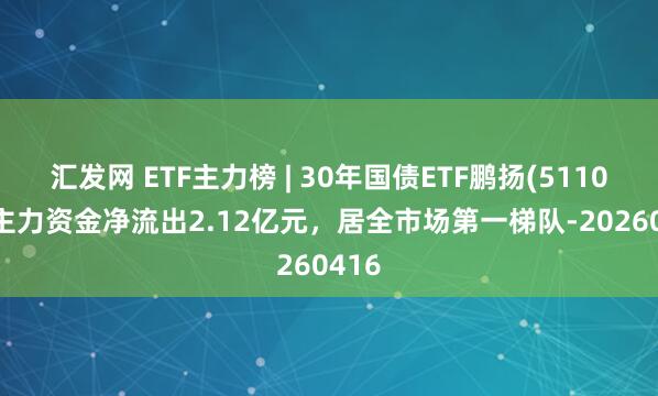 汇发网 ETF主力榜 | 30年国债ETF鹏扬(511090)主力资金净流出2.12亿元，居全市场第一梯队-20260416