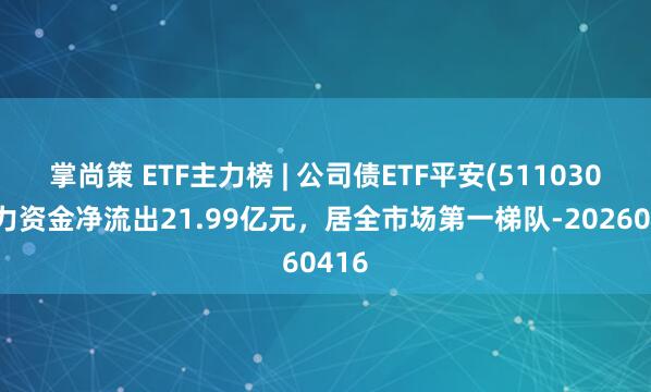 掌尚策 ETF主力榜 | 公司债ETF平安(511030)主力资金净流出21.99亿元，居全市场第一梯队-20260416