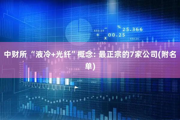 中财所 “液冷+光纤”概念: 最正宗的7家公司(附名单)